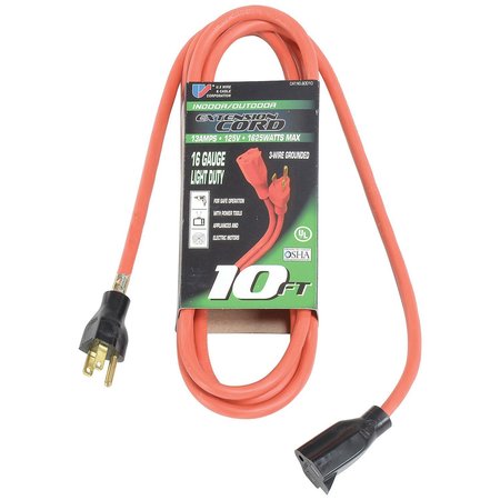 U.S. WIRE & CABLE 10 Ft. Three Conductor Extension Orange Cord, 16/3 Ga. SJTW-A, 300V, 13A 60010*****##*